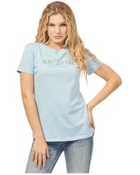 Armani Exchange - Camiseta azul de algodón orgánico con estampado de logo - Lyst
