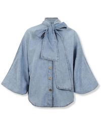 Zimmermann - Overhemden ,Blauw ,Katoen Indra Blouse Met Strikkraag - Lyst