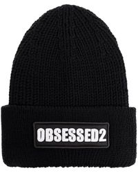 DSquared² - Accessoires ,Zwart ,Wol Wollen Muts Met Logo - Lyst