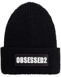 DSquared² - Accessoires ,Zwart ,Wol Wollen Muts Met Logo - Lyst