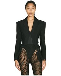 Mugler - Jassen ,Zwart ,Leer Getailleerde Blazer Met Uitsparingen En Gespen - Lyst