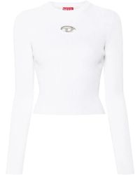 DIESEL - Tops ,Wit ,Geribbelde Witte Top Met Ovaal D Detail - Lyst