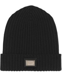 Dolce & Gabbana - Strickmütze Mit Logo-Plakette - Lyst