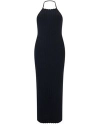 Jacquemus - Kleedjes ,Blauw ,Polyester Elegante Lange Zwarte Jurk Met Hartvormige Halslijn - Lyst