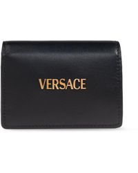Versace - Accessoires ,Zwart ,Leer Leren Portemonnee Met Logo - Lyst