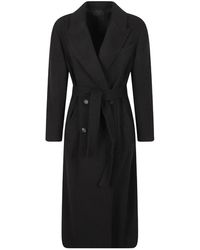 Brunello Cucinelli - Jassen ,Zwart ,Leer Cashmere Mantel Met Riem - Lyst