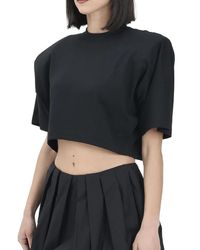 Pinko - Tops ,Zwart ,Katoen T-Shirt Cort Met Spalline - Lyst