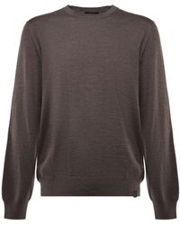 Fay - Truien & Vesten ,Bruin ,Wol Trui Met Ronde Hals - Lyst