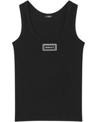 Versace - Tops ,Zwart ,Katoen 90S Vintage Logo Ribbed Tank Top - Lyst