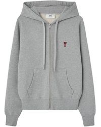 Ami Paris - Grauer zip-sweater mit besticktem logo - Lyst