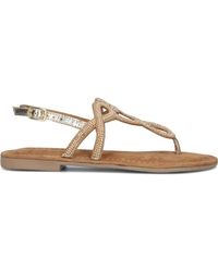 Lazamani - Goldene Sandale Mit Strass Und Perlen - Lyst