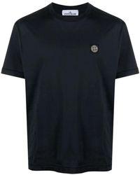 Stone Island - Tops ,Blauw ,Katoen Blauw Slim Fit T-Shirt Met Logo Patch - Lyst