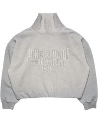 Acne Studios - Hoodies & Sweatvesten ,Grijs ,Katoen Fleece Sweatshirt Met Logo - Lyst