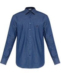 Etro - Overhemden ,Blauw ,Katoen Shirt Met Logo - Lyst