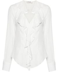 Blugirl Blumarine - Blusa blanca con volantes y cuello en v - Lyst