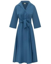 Weekend by Maxmara - Kleedjes ,Blauw ,Midi Overhemdjurk Met Riem - Lyst