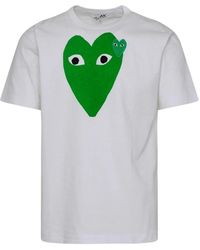 COMME DES GARÇONS PLAY - T-shirt in cotone bianca con collo rotondo e stampa logo - Lyst