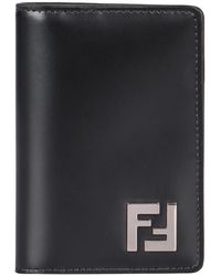 Fendi - Accessoires ,Zwart ,Katoen Geruit Motief Leren Kaarthouder - Lyst