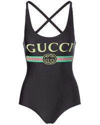 Gucci Sparkling One-piece Swimsuit With Logo - Zwart