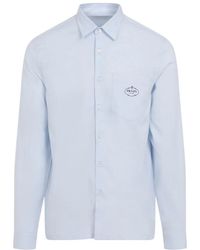 Prada - Overhemden ,Blauw ,Katoen Blauw Overhemd Met Puntkraag Aw 24 - Lyst