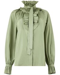 Alberta Ferretti - Overhemden ,Groen ,Polyester Chique Blouse Met Hoge Kraag - Lyst