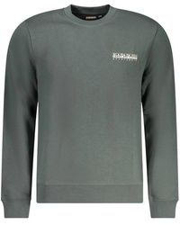 Napapijri - Hoodies & Sweatvesten ,Groen ,Katoen Groene Crew Neck Logo Sweatshirt - Lyst