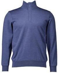 Paul & Shark - Truien & Vesten ,Blauw ,Wol Zomerse Wollen Trui Met Halve Rits En Alcantara Details - Lyst