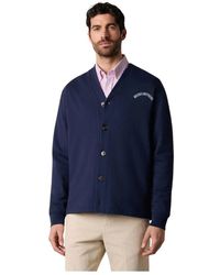 Brooks Brothers - Truien & Vesten ,Blauw ,Katoen V-Neck Katoenen Cardigan Met Logo Print - Lyst