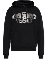 Versace - Hoodies & Sweatvesten ,Zwart ,Katoen Sweatshirt Met Logo - Lyst