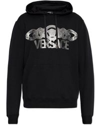 Versace - Hoodies & Sweatvesten ,Zwart ,Katoen Sweatshirt Met Logo - Lyst