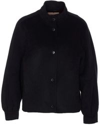 Twinset - Jassen ,Zwart ,Wol Zwarte Wollen Jas Met Logodetail - Lyst