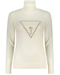 Guess - Weiße Viskose Damen Pullover Mit Strass - Lyst