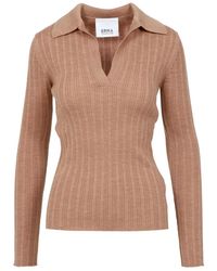 Erika Cavallini Semi Couture - Brauner wollpullover mit v-ausschnitt - Lyst