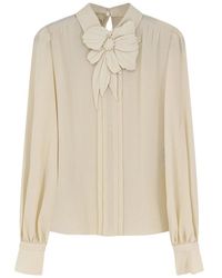 Valentino - Geborduurde Crepe De Chine Blouse - Lyst