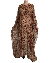 Dolce & Gabbana Leopard Long Kaftan Zijdekleding - Bruin