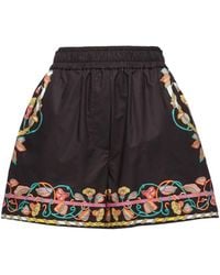 La DoubleJ - Korte Broeken ,Zwart ,Katoen Floral Border Pull-Up Shorts - Lyst