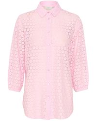 Kaffe - Rosa Spitzenbluse Top 3/4 Ärmel - Lyst