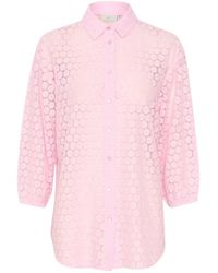 Kaffe - Overhemden ,Roze ,Roze Kant Shirt Top 3/4 Mouwen - Lyst
