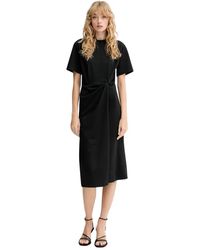 Sessun - Kleedjes ,Zwart ,Wol Jurk Met Korte Mouwen, Midi-Lengte - Lyst