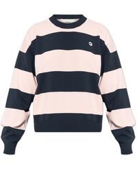 Coperni - Truien & Vesten ,Roze ,Gestreept T-Shirt Met Ronde Hals - Lyst
