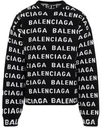Balenciaga - Allover Logo Crewneck Sweater - Lyst