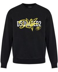 DSquared² - Hoodies & Sweatvesten ,Zwart ,Katoen Logo-Print Sweatshirt - Lyst