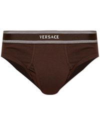 Versace - Ondergoed ,Bruin ,Katoen Geribbelde Katoenen Jersey Slips - Lyst