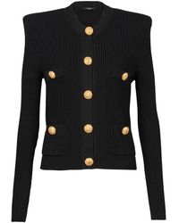 Balmain - Cropped eco-designed knit cardigan with gold-tone buttons - Lyst