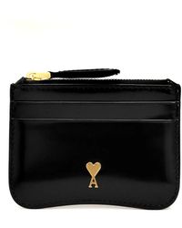 Ami Paris - Accessoires ,Zwart ,Katoen Zwarte Leren Kaarthouder Met Rits - Lyst