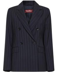Max Mara - Jassen ,Blauw ,Wol Double-Breasted Krijtstreep Wollen Blazer - Lyst