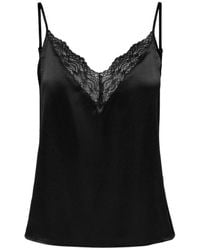 ONLY - Tops ,Zwart ,Polyester Mouwloze V-Hals Top Met Kant - Lyst