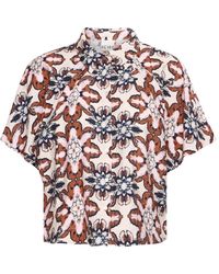 Ichi - Bluse Mit Folklore Blumenmuster Und Kurzen Ärmeln - Lyst
