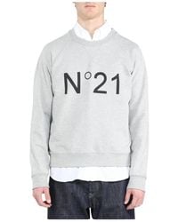 N°21 - Hoodies & Sweatvesten ,Grijs ,Katoen Crewneck Sweatshirt - Lyst