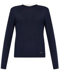 Versace - Truien & Vesten ,Blauw ,Wol Geborduurde Wollen Trui Met Ronde Hals - Lyst